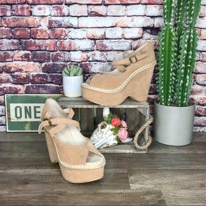 Free People Terrace Platforms Tan Suede Peep Toe